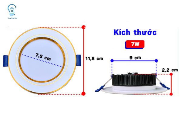  Kích Thước Đèn LED Âm Trần 7W 